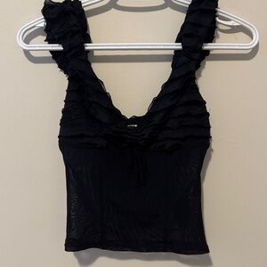 Kimchi Blue Black Ruffled Tank Top